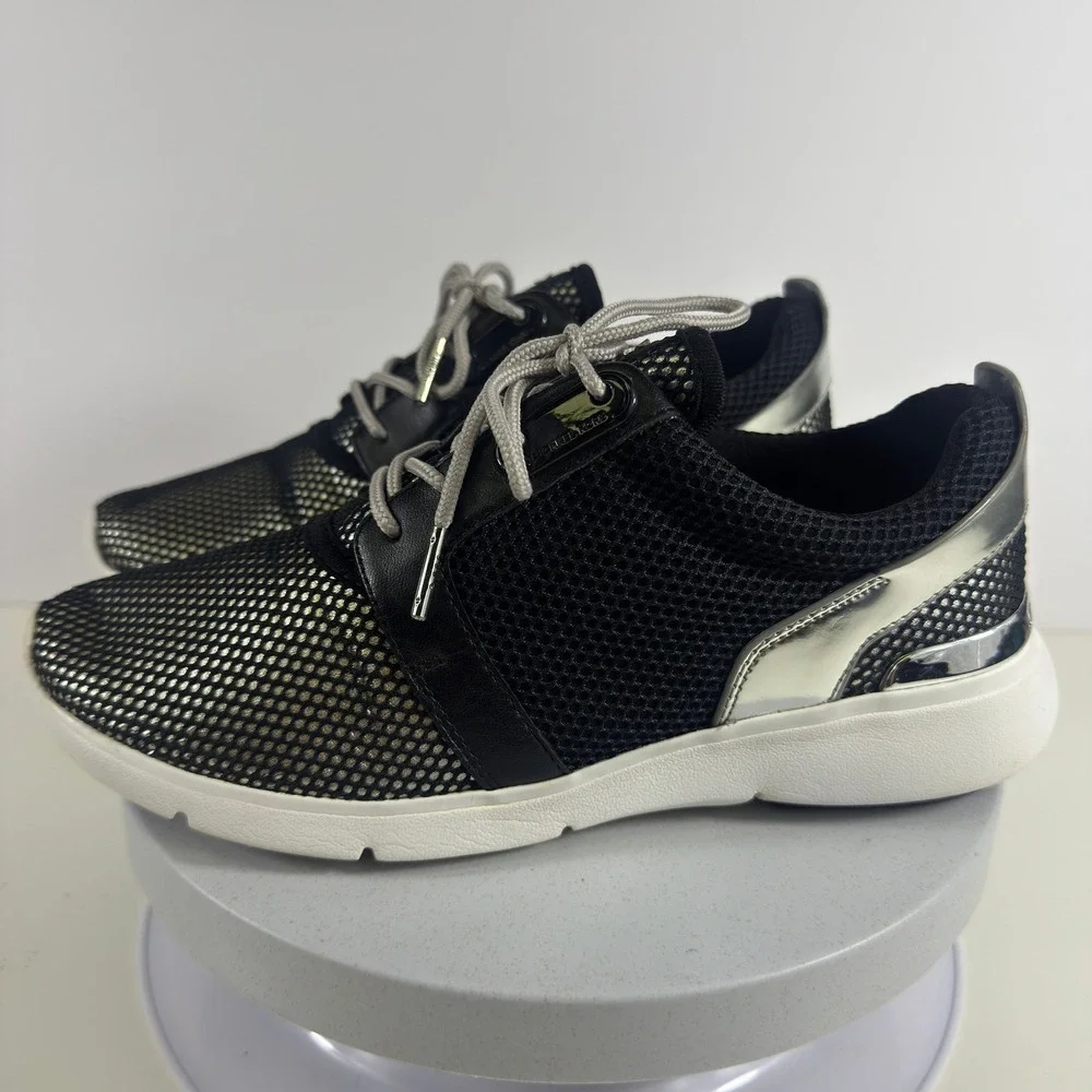 Michael Kors Allie Trainer Sneakers Black Silver Metallic Mesh Low Top Shoes‎ 7